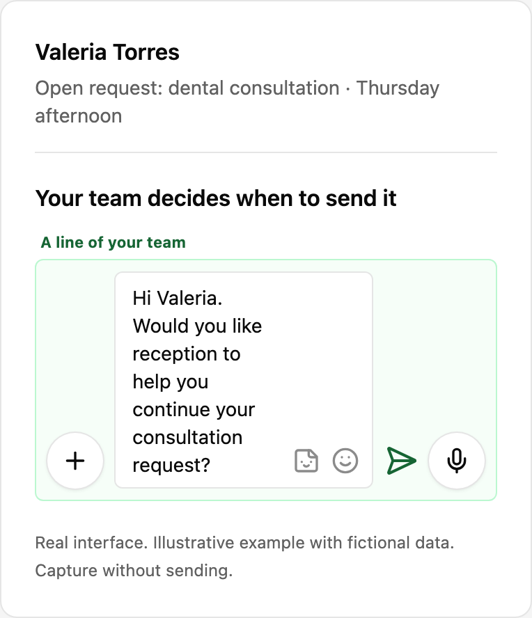 Real composer with the prepared follow-up and send icon, before sending.