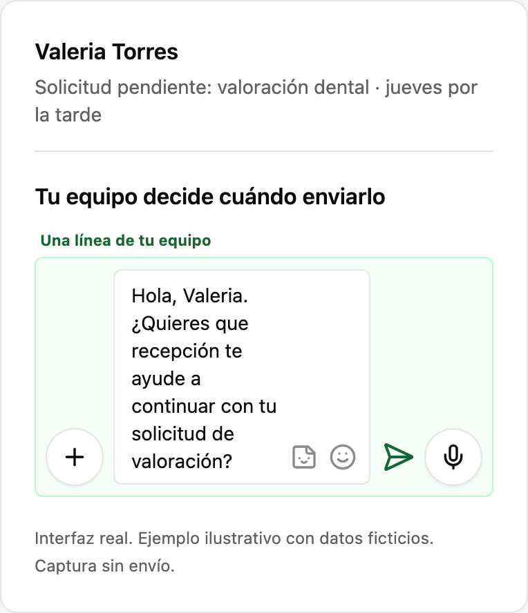 Editor real con el seguimiento preparado y el icono de envío, antes de enviar.